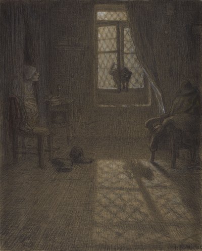 Le chat of De kat bij het raam, 1857-58 door Jean Francois Millet