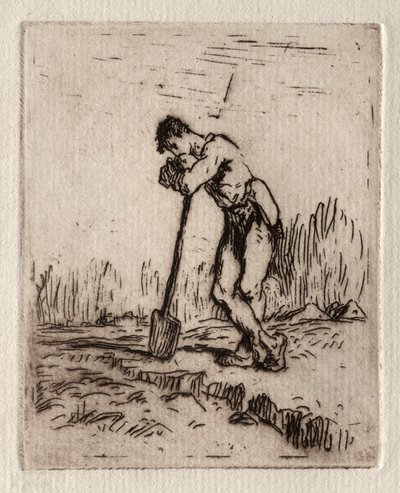 Man die op een Spade Leunt door Jean Francois Millet