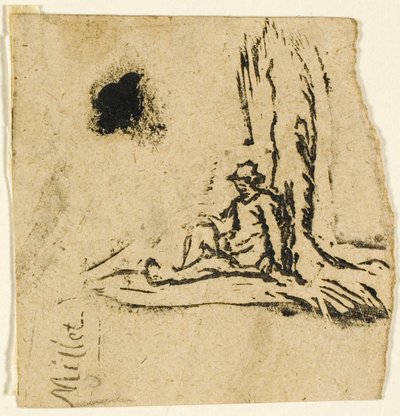 Schetsen, Fragment: Boer zittend aan de voet van een boom door Jean Francois Millet