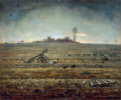 De vlakte van Chailly met eg en ploeg door Jean Francois Millet
