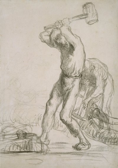 Twee boeren zagen en hakken hout door Jean Francois Millet