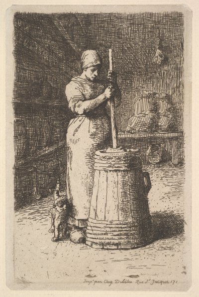 Vrouw die boter karnet, 1855-56 door Jean Francois Millet