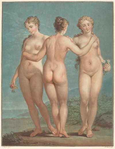 De Drie Gratiën door Jean François Janinet after Giovanni Antonio Pellegrini