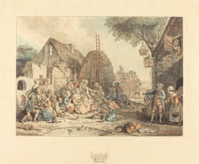 De Lunch van de Oogsters door Jean François Janinet after Pierre Alexandre Wille