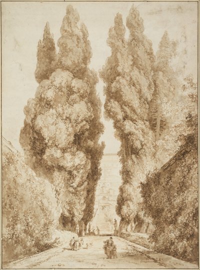 Cypress Avenue in de Villa d`Este in Tivoli door Jean Honore Fragonard