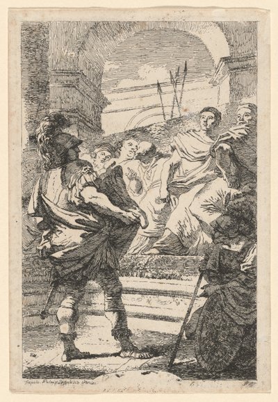Mucius Scaevola door Jean Honoré Fragonard after Giovanni Battista Tiepolo