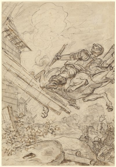 Don Quichot Aanvallend de Windmolen door Jean Honore Fragonard
