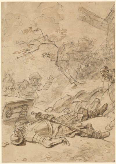 Don Quichot verslagen door de windmolen door Jean Honore Fragonard