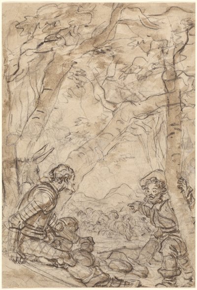 Don Quichot en Sancho Panza Getuigen de Aanval op Rocinante door Jean Honore Fragonard