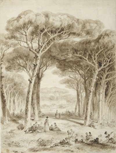 Landschap met parasoldennen door Jean Honore Fragonard