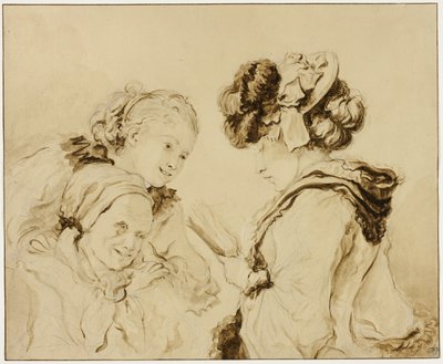 Margaruerite Gerard leest voor aan haar moeder en Rosalie Fragonard door Jean Honore Fragonard