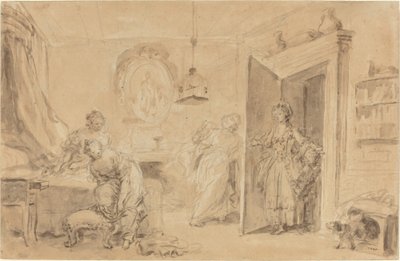 De Slaapkamer (Le Coucher of Ma Chemise brule) door Jean Honore Fragonard