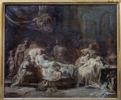 Het testament Familie verzameld rond een oude man met doodsstrijd die zijn testament dicteert door Jean Honore Fragonard