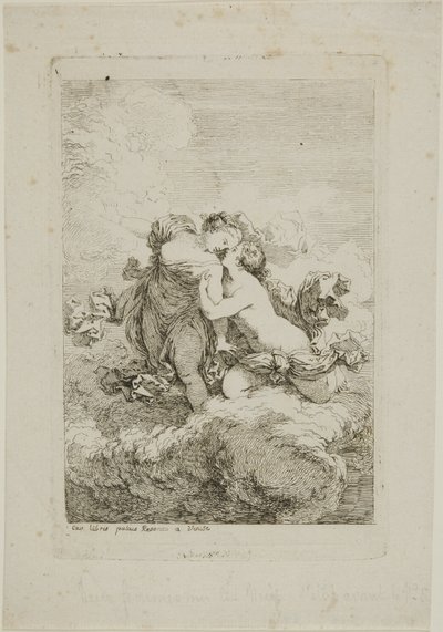 Twee vrouwelijke figuren op een wolk door Jean Honore Fragonard