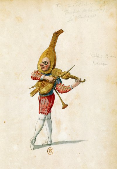 Kostuumschets door Jean Berain de Oudere voor Le feste di Amore e di Bacco, ballet door Jean-Baptiste Lully, uitgevoerd in het Palais-Royal in Parijs, 15 november door Jean I  Berain