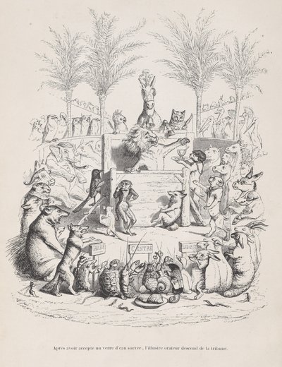 Na het accepteren van een glas zoet water, daalt de illustere redenaar af van het podium door Jean Ignace Isidore Gérard