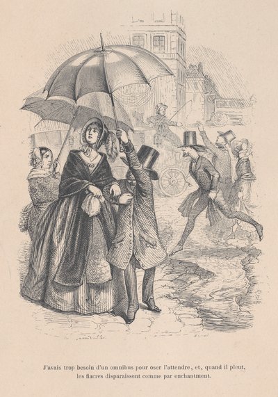 Ik had te veel behoefte aan een omnibus, maar zodra het begint te regenen, lijken ze allemaal te verdwijnen door Jean Ignace Isidore Gérard