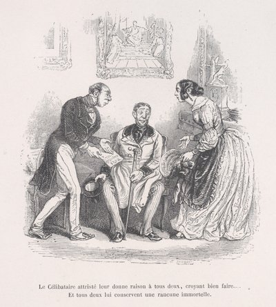 De rouwende weduwe geeft hen beiden het recht om goed te doen.... En ze behouden beiden een eeuwige..., 1843 door Jean Ignace Isidore Gérard