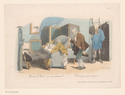 Baron wordt gehaald door een doodgraver en de Dood door Jean Ignace Isidore Gérard Grandville