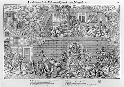 Het bloedbad van Cahors door Jean Jacques (after) Perrissin