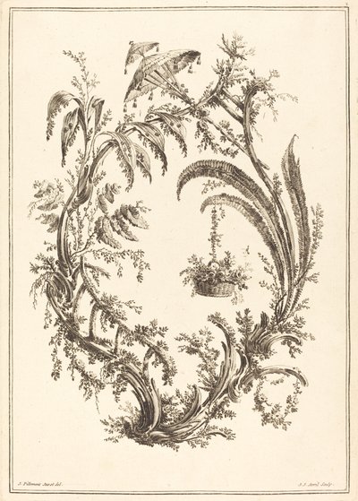 Ornament met parasol en hangende mand door Jean Jacques Avril