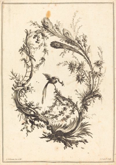 Ornament met een Pauw door Jean Jacques Avril I after Jean Baptiste Pillement