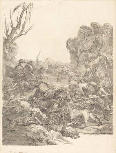 Een berenjacht door Jean Jacques Flipart after Carle Van Loo