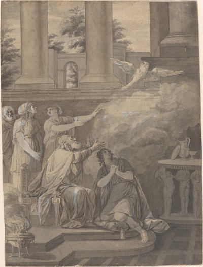 Pallas Athene in de vorm van een vogel verlaat Nestor en Telemachus door Jean Jacques François Le Barbier I