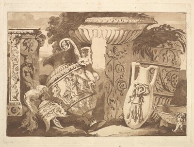 Compositie met antieke fragmenten en een leunende vaas, uit Recueil de Compositions..., 1782-84 door Jean Jacques Lagrenee