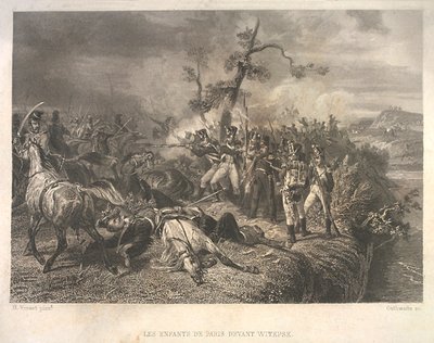 Slag tussen Russische troepen en Franse cavalerie bij Ostrovno door Jean Jacques Outhwaite