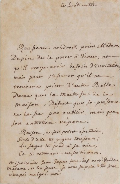 Correspondentie tussen Jean-Jacques Rousseau en Louise Dupin (circa 1754) (A05) door Jean Jacques Rousseau