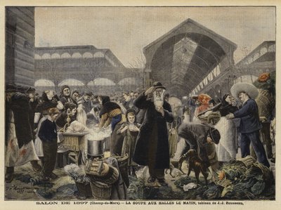 Soepkraam op de Les Halles Markt in de ochtend door Jean Jacques Rousseau