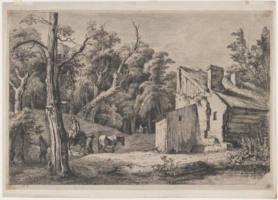 Ingang van het bos van Brie met huisje aan de rechterkant, 1772 door Jean Jacques de Boissieu