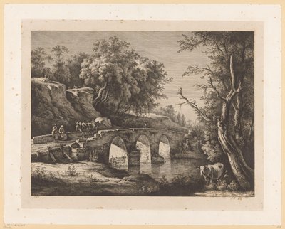 Landschap met figuren op een stenen brug door Jean Jacques de Boissieu