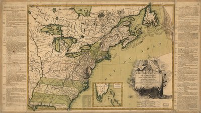 Kaart van de Verenigde Staten van Amerika volgens het Vredesverdrag van 1783. door Jean Lattré