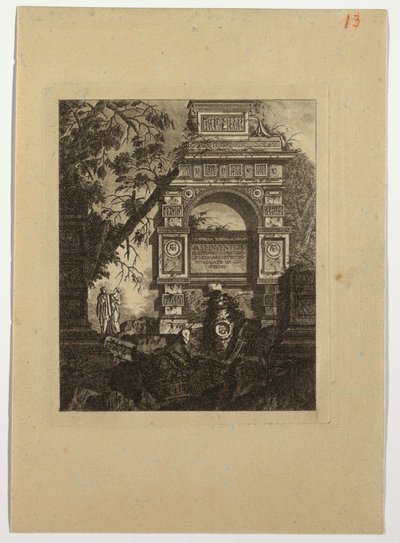 Frontispice, vasi invention, uit "Collection de divers sujets de vases, tombeaux, ruines et fontaines, utile aux artistes..." door Jean Laurent Legeay