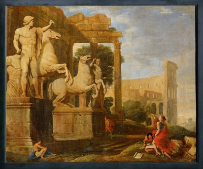 Landschap met de Dioscuri ... (schilderij op doek) door Jean Lemaire