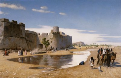 Een Arabische Karavaan buiten een Versterkte Stad, ca. 1895 door Jean Leon Gerome