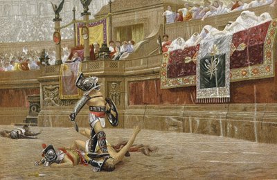 Gladiatoren in de Romeinse arena: toeschouwers geven de 
