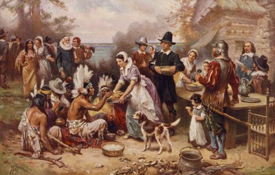 De eerste Thanksgiving 1621, c.1932 door Jean Leon Gerome Ferris