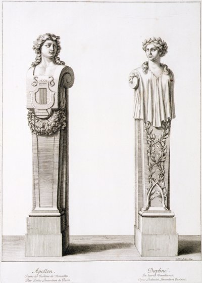 Bustes van Apollo en Daphne door Louis Lerambert in Versailles, 1674 door Jean Lepautre
