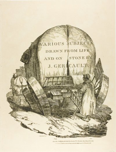 Een paardenkar, titelpagina voor verschillende onderwerpen getekend uit het leven en op steen (De Engelse suite) door Jean Louis André Théodore Géricault