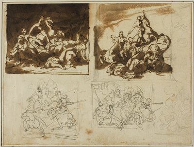 Vijf schetsen voor een cavalerieslag door Jean Louis André Théodore Géricault