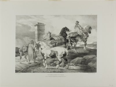 Paarden die naar een kermis gaan, plaat 3 uit diverse onderwerpen getekend uit het leven en op steen (De Engelse Suite) door Jean Louis André Théodore Géricault