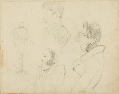 Blad met karikaturen door Jean Louis André Théodore Géricault