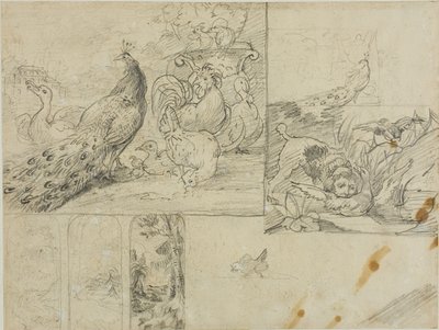 Schetsen van decoratieve landschaps- en dierencomposities door Jean Louis André Théodore Géricault