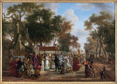 De Corpus Christi processie in een dorp door Jean Louis Demarne