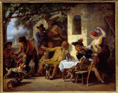 Saltims voor een herberg Schilderij door Jean Louis Demarne (1744-1829) 1823 Grenoble, Musee des Beaux Arts door Jean Louis Demarne