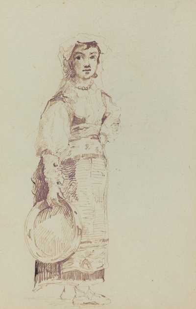 Vrouw met een Tamboerijn (verso) door Jean Louis Ernest Meissonier