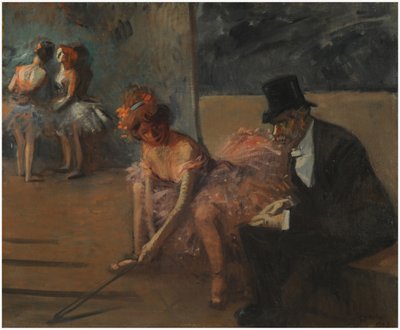 Danseres met een Bewonderaar achter het Podium door Jean Louis Forain